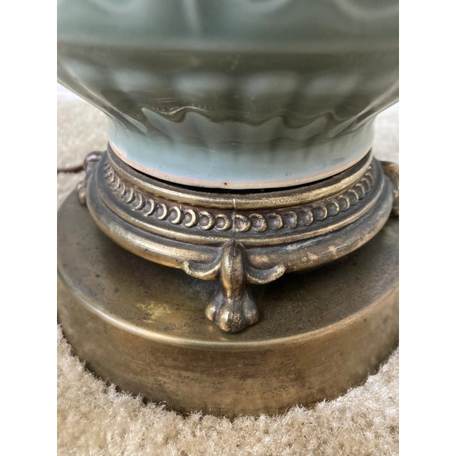 Mid 20th Century Deep Green Celadon and Brass Chinese Table Lamp For Sale In Jacksonville, FL - Image 6 of 10
