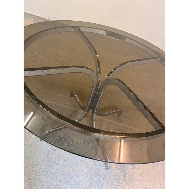 Brown Round Dining Table in Tinted Glass and Chrome For Sale - Image 8 of 11