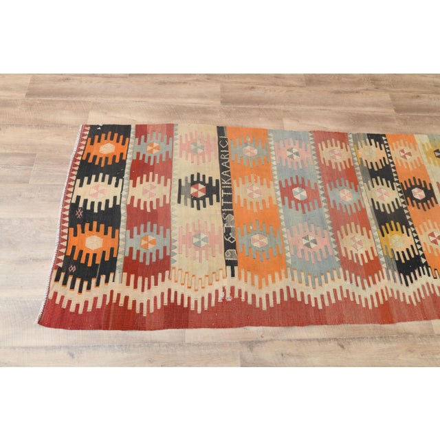 1970s Vintage Turkish Handmade Wool Cotton Orange Kilim Rug For Sale - Image 4 of 11