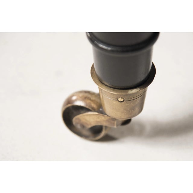 Mid-19th Century Brass Wheeled Black Leather and Ebonized Wood Bench, 1950s For Sale - Image 6 of 11