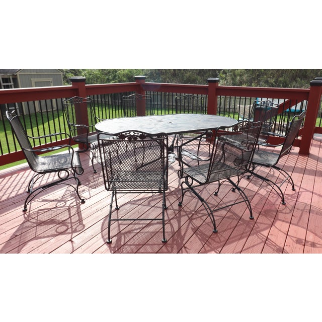 Mid-Century Woodard Briarwood Wrought Iron Dining Set With Eight Spring Chairs, Attributed For Sale - Image 10 of 12