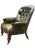 Victorian Polished Racing Green Leather Chesterfield Armchair with Brass Stud Detailing On Brown Porcelain Castors Classic...