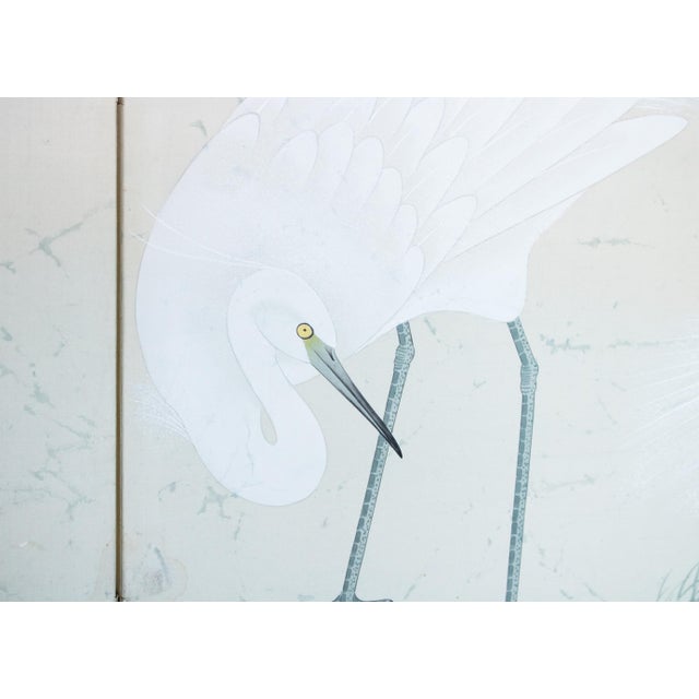 C. 1970s Chinoiserie Silk Screen "Egrets, Bamboo and Peonies" For Sale - Image 13 of 18
