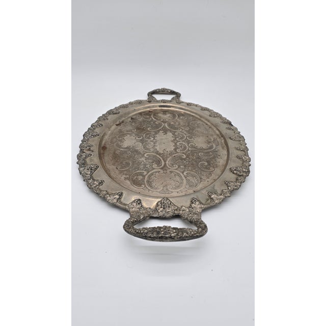 Vintage Federal Silver Co. Silver on Copper Butler Serving Tray With Handles Grape Design For Sale - Image 11 of 13