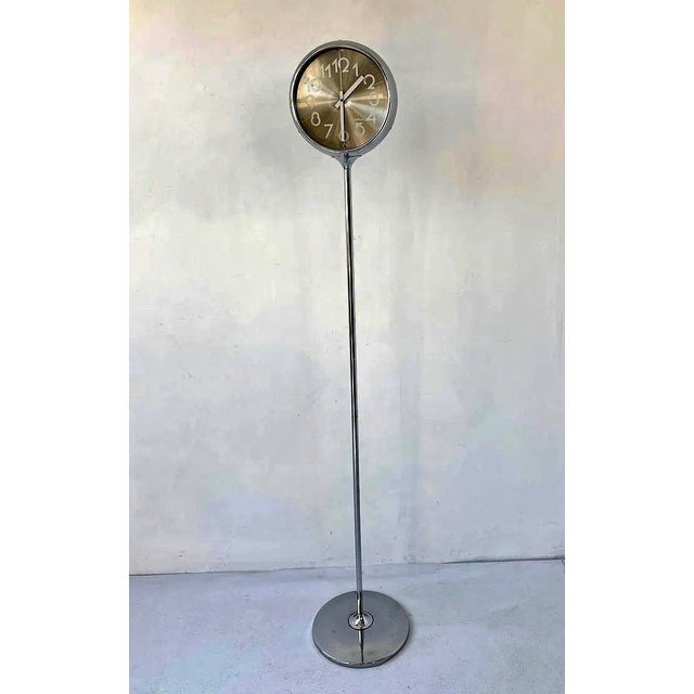 Mid-Century Modern Rare Space Age Chrome Standing Floor Clock, Working. For Sale - Image 3 of 11
