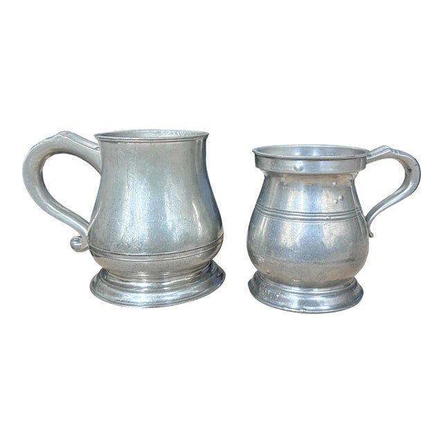 Antique and Vintage Pewter Tankard Mugs - Set of Two For Sale