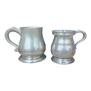 Antique and Vintage Pewter Tankard Mugs - Set of Two