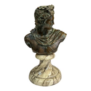 1980s Neo-Classical Greco-Roman Maitland-Smith Bronze Bust / Sculpture on a Marble Base - David For Sale