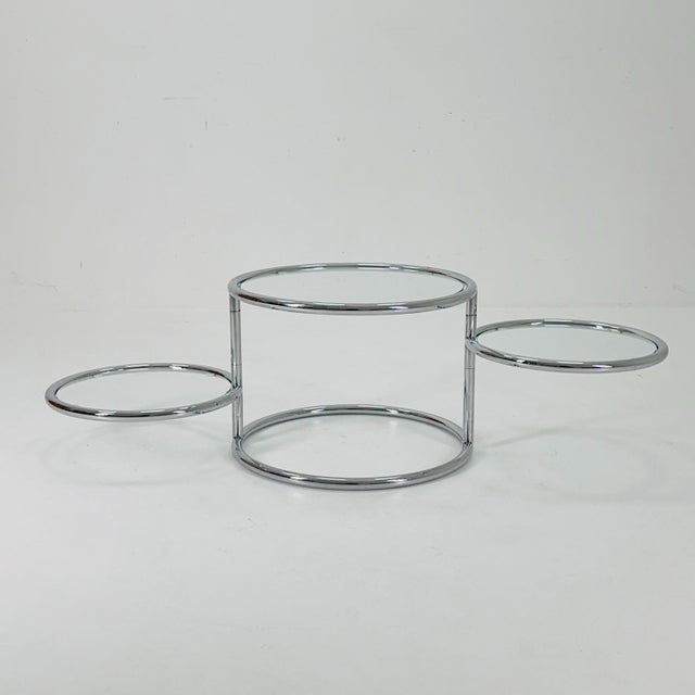 Mid Century coffee table with 3 swivel levels by Milo Baughman Italy 1970s The two upper levels swivel to reach a width of...