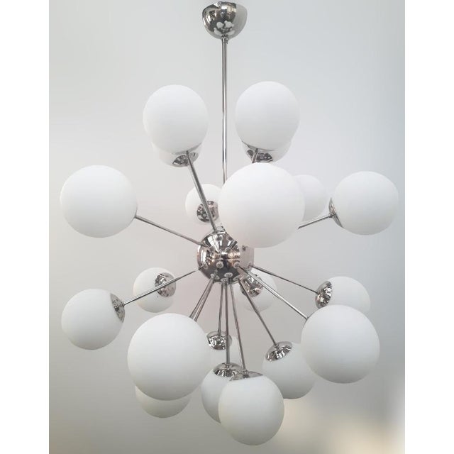 Italian 21st Century Nova Polished Nickel Matte White Murano Sputnik Chandelier by Fabio LTD For Sale - Image 3 of 7