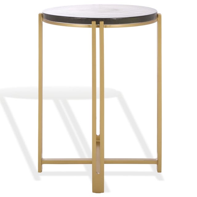 Metal Levitt Cast Glass Top Round Accent Table in Brass with Glass Top For Sale - Image 7 of 8