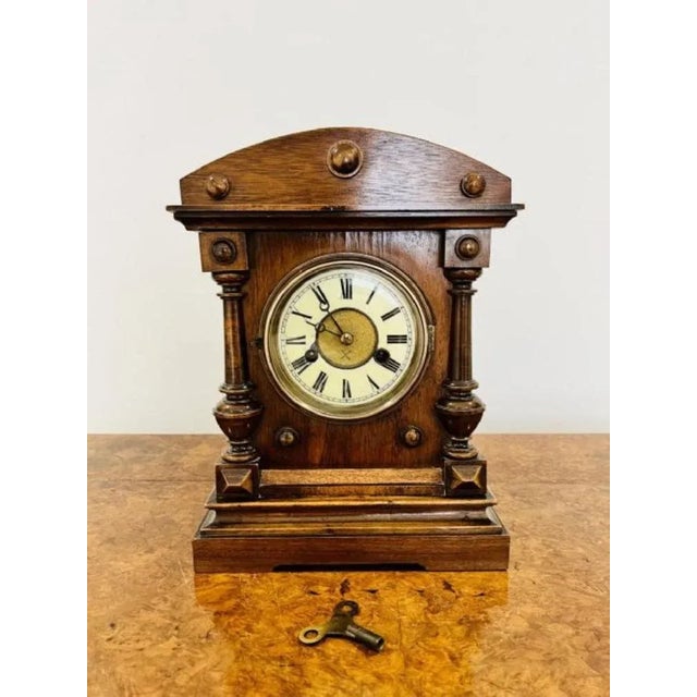 Wood Antique Victorian Walnut Mantle Clock, 1880s For Sale - Image 7 of 7