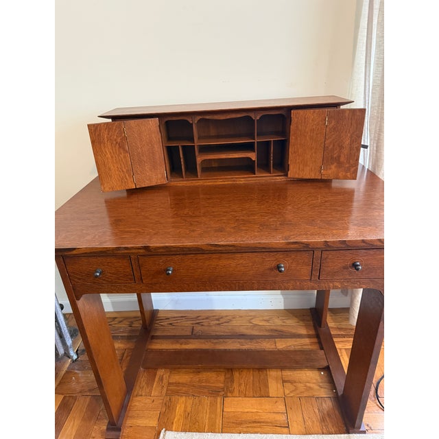Stickley Stickley Harvey Ellis Mission Oak Desk & Deck W. Inlay (Chair Not Included) For Sale - Image 4 of 5