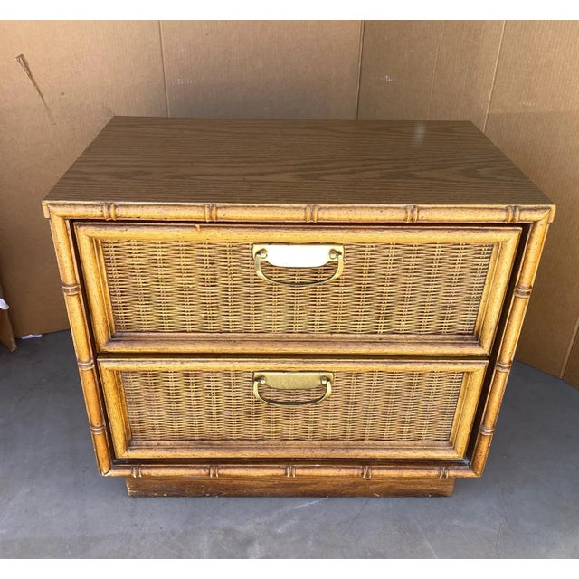 1970s Vintage Mid-Century Thomasville Faux Bamboo 2 Drawer Nightstand For Sale - Image 5 of 7
