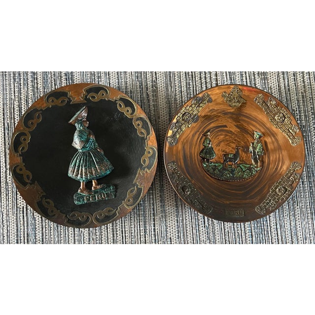 Vintage Peruvian Metal Plates for Wall Hanging Set of 2 For Sale - Image 12 of 12
