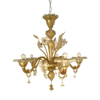 Venetian Murano-Style Chandelier in Transparent and Amber Glass by Simoeng For Sale