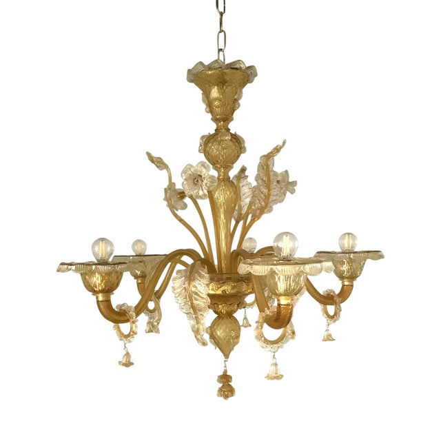 Venetian Murano-Style Chandelier in Transparent and Amber Glass by Simoeng For Sale