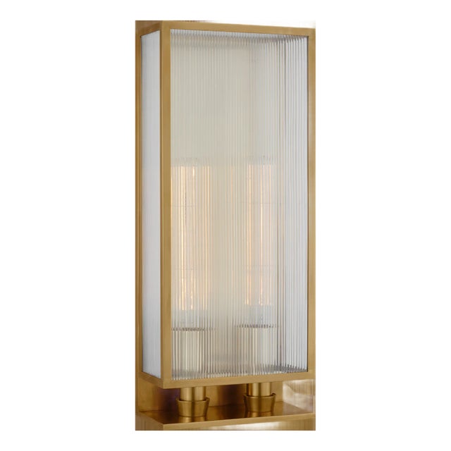 2020s Barbara Barry for Visual Comfort Signature York 24" Double Box Sconce in Soft Brass with Clear Ribbed Glass For Sale - Image 5 of 9