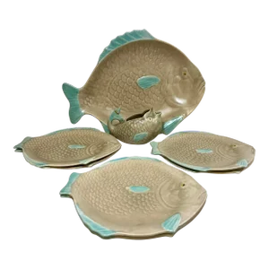 Vintage 8 Piece Art Deco Shorter & Sons Fish Plates and Creamer/Gravy Boat From England - Circa 1930