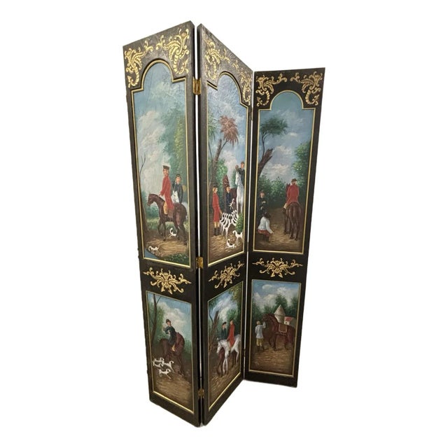 Vintage Equestrian Themed Painted Room Divider For Sale In Chicago - Image 6 of 7