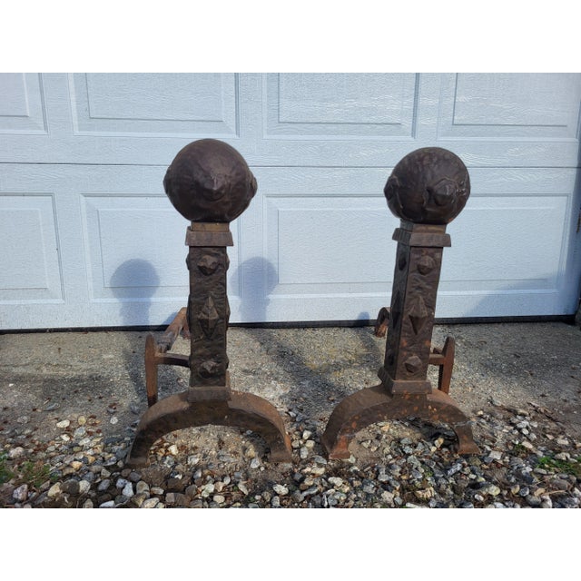 Brown Late 19th Century Mission Style Andirons - Set of 2 For Sale - Image 8 of 12