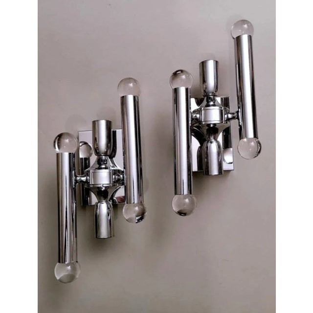 Space Age Sciolari Gaetano Style Italian Wall Sconces in Chrome-Plated Brass - a Pair For Sale - Image 13 of 13
