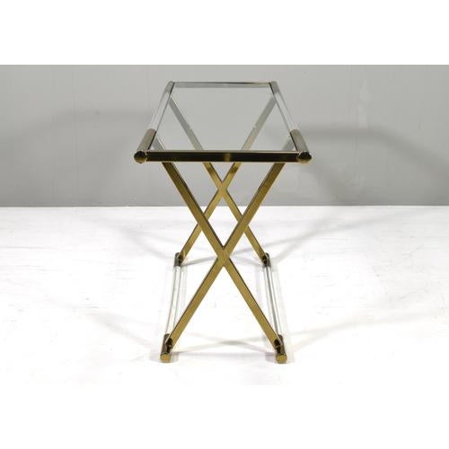 Gold Hollywood Regency Acrylic Glass and Brass Console Table by Charles Hollis Jones, 1980s For Sale - Image 8 of 15