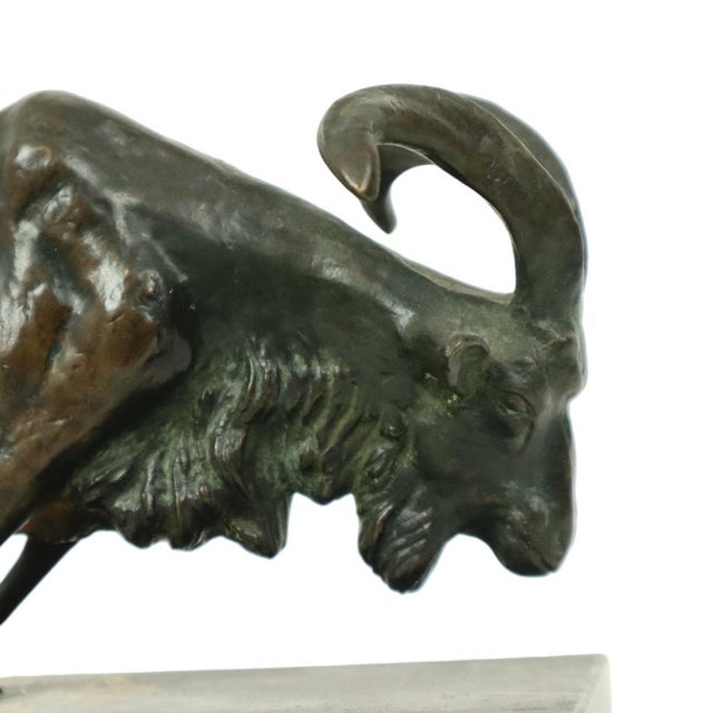 Metal Antique Goat Sculpture in Bronze and Marble, 1920s For Sale - Image 7 of 18