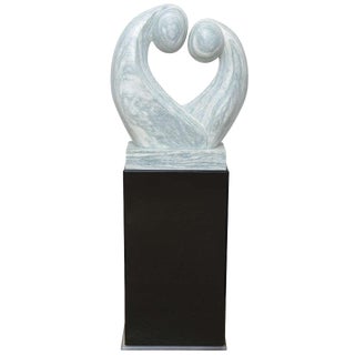 "Lovers" Heart Sculpture Marble on Black Lucite Pedestal For Sale