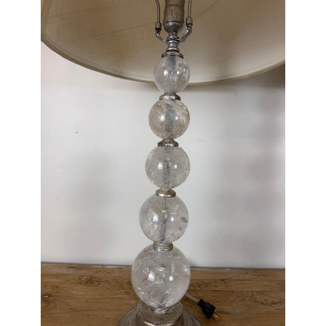 Pair of Hollywood Regency Rock Crystal Stacked Orb Table Lamps - Silver Leaf For Sale - Image 12 of 17