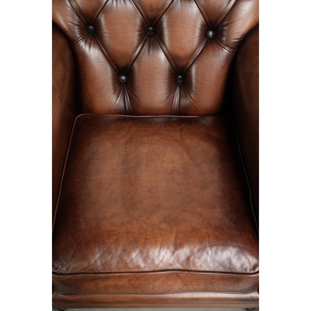 Chesterfield Armchair in Brown Cow Leather For Sale - Image 9 of 13