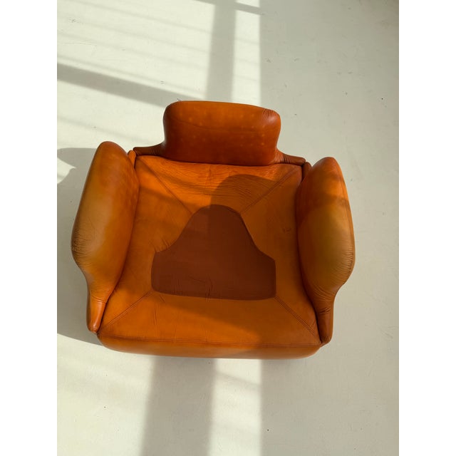 Vintage Italian Cognac Leather Confidential Lounge Chair by Alberto Rosselli for Saporiti, 1970s For Sale - Image 15 of 18