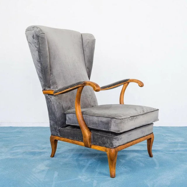 Paolo Buffa Walnut and Velvet Lounge Chairs by Paolo Buffa, 1950s, Set of 2 For Sale - Image 4 of 13