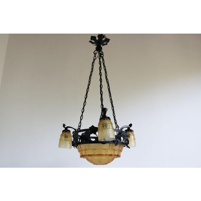Vintage French Pendant Light in Wrought Iron by Muller Frères, 1930 For Sale - Image 14 of 14