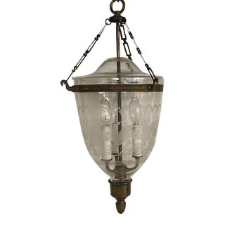 Antique 1920s Smoke Bell Chandelier Lantern Etched For Sale