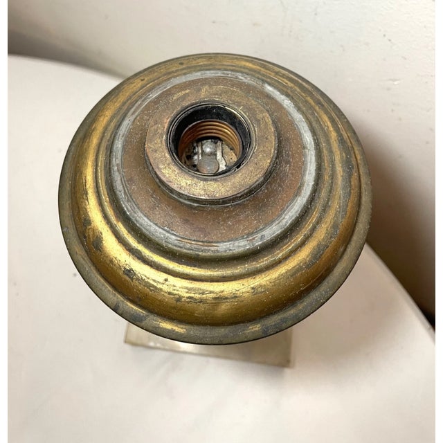 Rare Antique 1800 Gilded Brass Marble Electrified American Astral Table Oil Lamp For Sale - Image 11 of 11