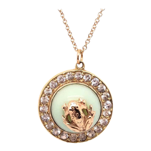 Gold Necklace Diamond Encrusted Pendant, Center Stone With Gold Frog. 18kt