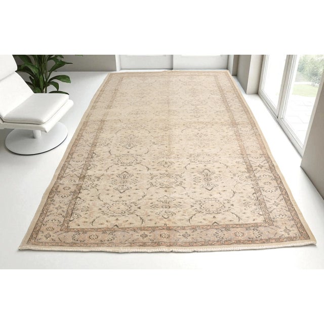 Beige Vintage Hanknotted Floor Turkish Rug For Sale - Image 8 of 9