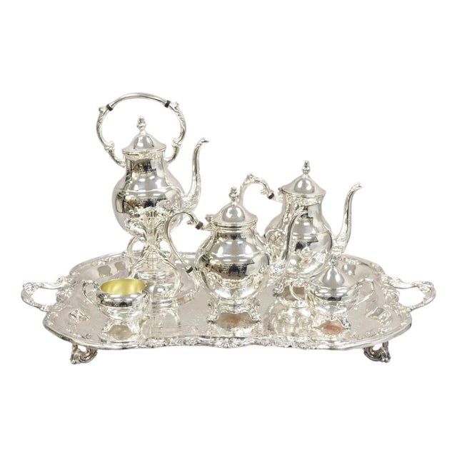Vintage Fb Rogers Victorian Silver Plated Tea Set With Tilting Pot - 6 PCS For Sale