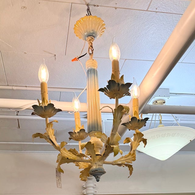 Metal Vintage Painted Metal Flower Chandelier For Sale - Image 7 of 7