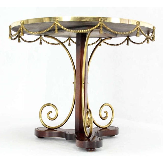 Mid-Century Modern Bronze Ormolu Rope Tassels Neoclassical Gueridon Center Cafe Game Lamp Table For Sale - Image 3 of 8