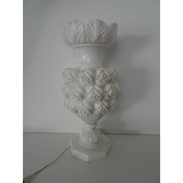 Stone Italian Carved Flowers Alabaster Table Lamp, 1950s For Sale - Image 7 of 18