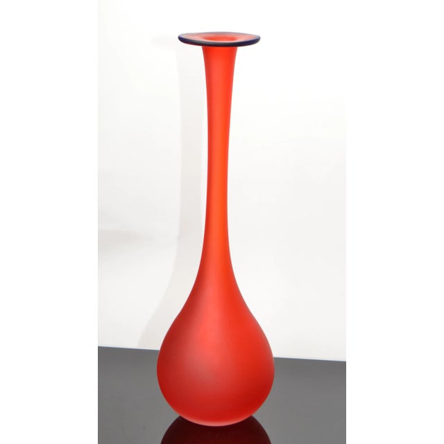 Carlo Moretti Style Translucent Red & Blue Satin Glass Bud Vases Italy For Sale - Image 13 of 13