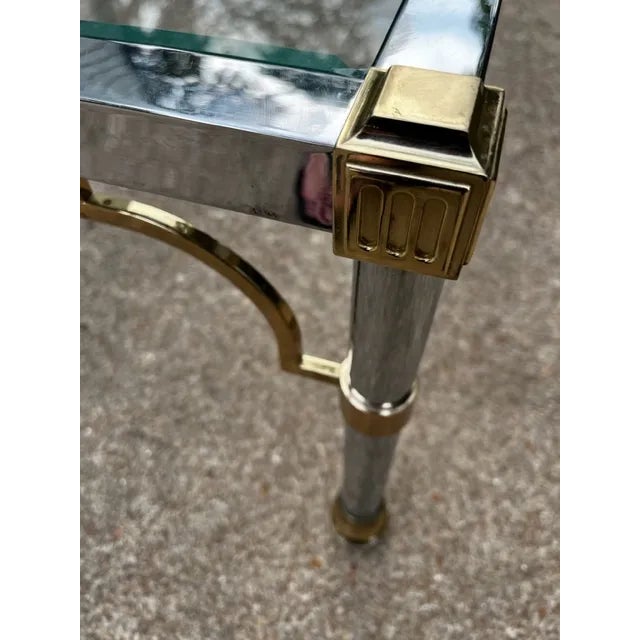 Metal 1970s Hollywood Regency Chrome Side Table With Glass Top in the Manner of Mastercraft For Sale - Image 7 of 9