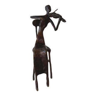 1970s Cast Bronze Violinist Sculpture by Bernard Kim For Sale
