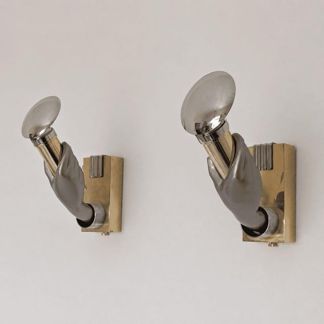 Italian Gothic Style Hand-Shaped Wall Sconces in Brass and Metal by Gio Ponti, 1970s, Set of 2 For Sale - Image 3 of 16