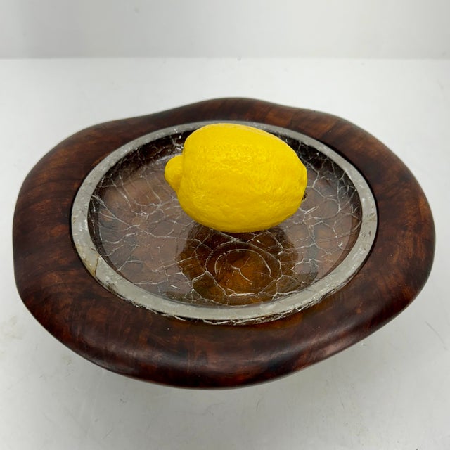 Brown Vintage Spanish Cigar Ashtray in Wood and Crackle Glass For Sale - Image 8 of 12
