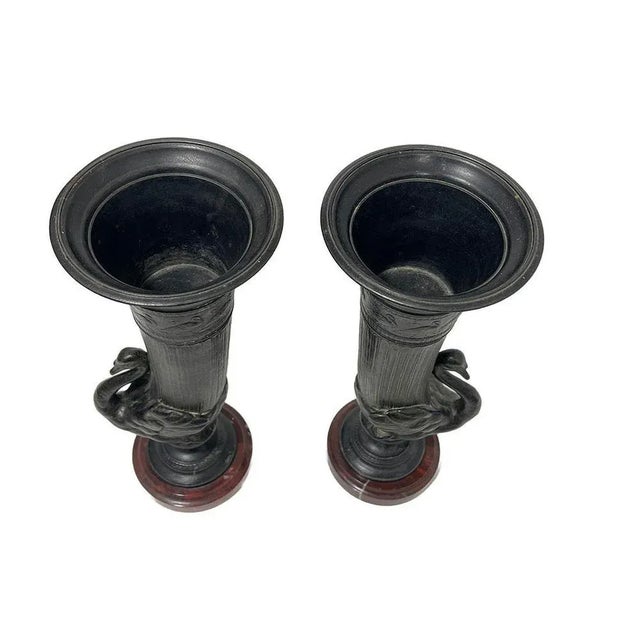 Metal 19th Century Bronze Rhyton Shaped Swan Vases, Set of 2 For Sale - Image 7 of 8