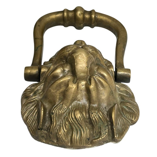 Antique English Brass Lion Head Door Knocker For Sale - Image 6 of 10