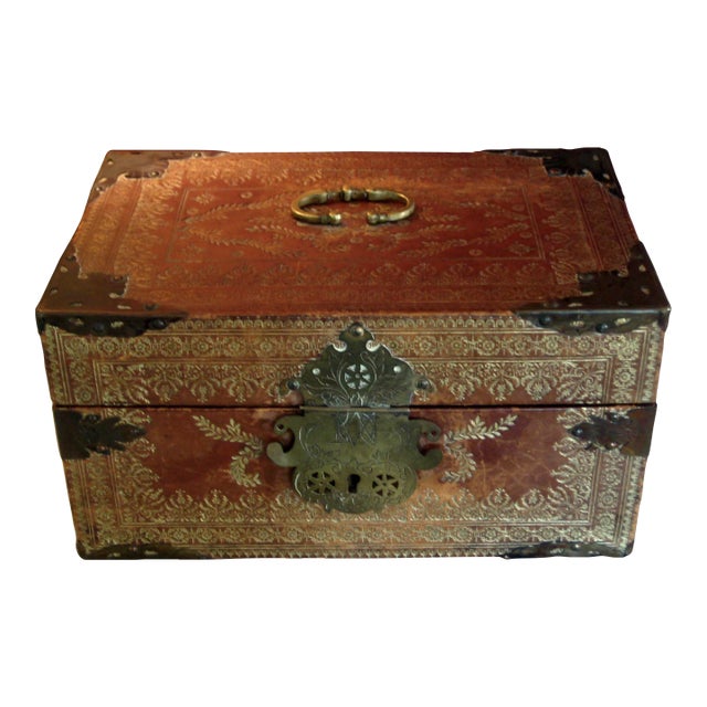 1800s Spanish Leather Box For Sale